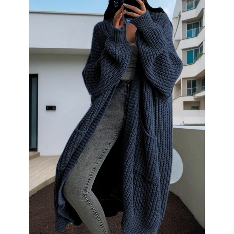 Cardigan Jaqueta Tricotada Feminina Longa Estilo Outono Estilo Preguiçoso Solta Manga Longa
