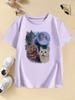 Cat with Moon Design T Shirts Manga Kids Children's T-shirt Boys Girls Summer Spring Casual Top Tee
