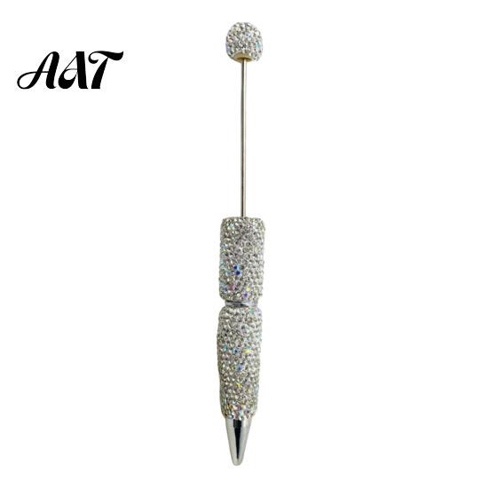 Refillable Bling Writing Pen Diamond Beadable Pens, Rhinestone Beaded DIY Bead Pen, Crystal Shaft Retractable Twist Ballpoint Black Ink Pens