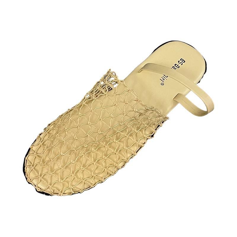 Retro Niche Design Flat-bottomed Bag Head Slippers 2025 New Fishing Net Hollow Sandals Korean Mesh Muller Shoes