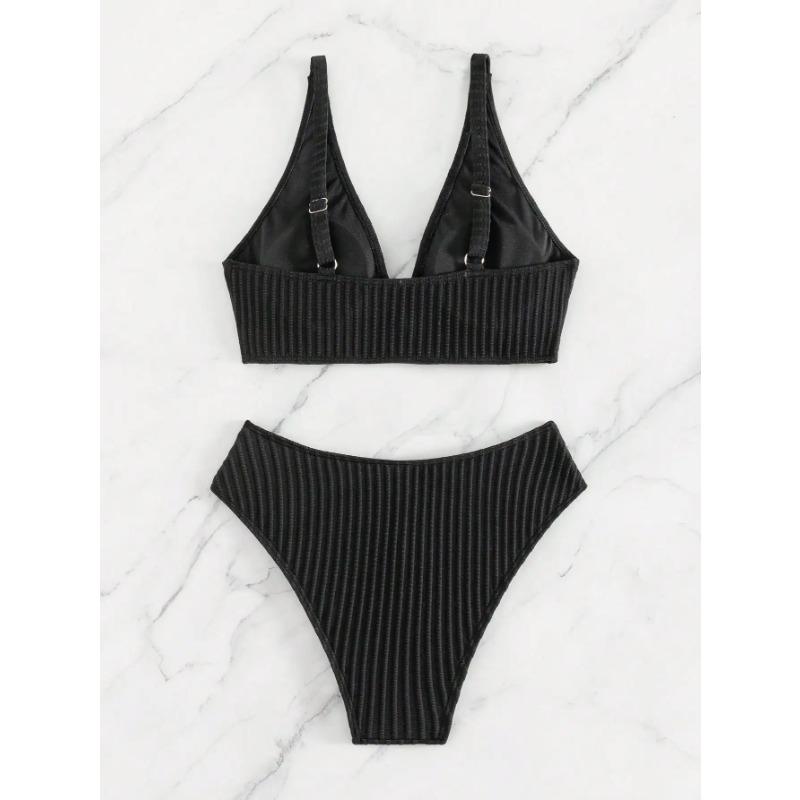 Summer black pure lace-up separate bikini swimsuit set photo check-in