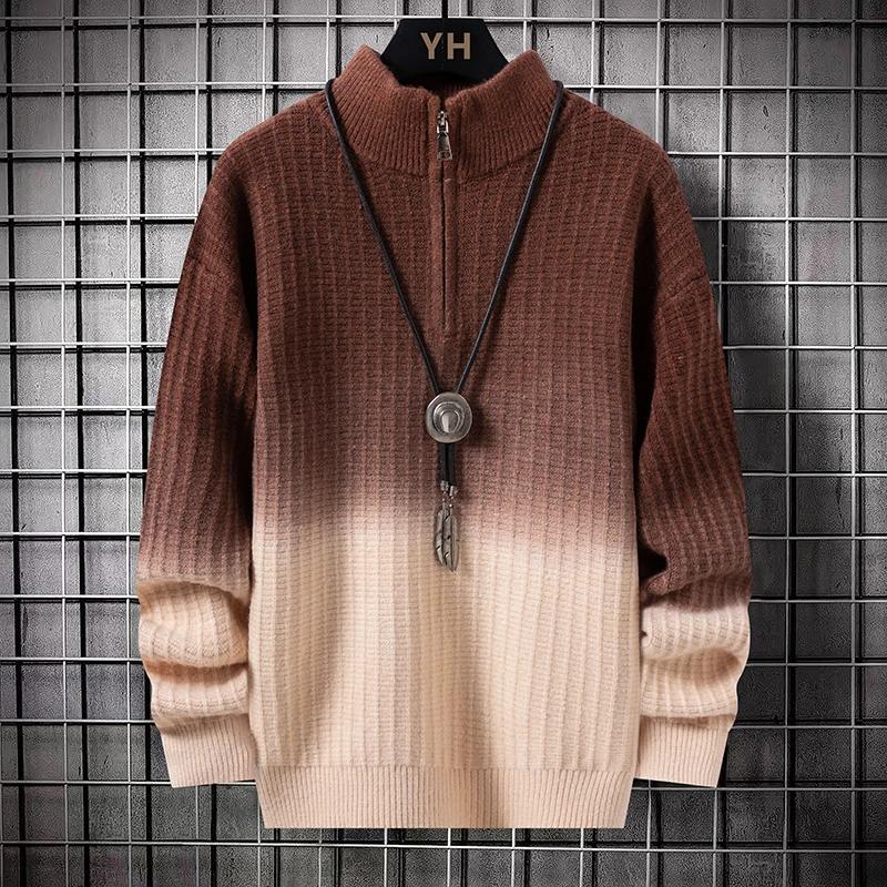 Men Trendy Knitted Sweater Men Casual Half Zipper Collar Pullover Male Color Block Sweater Winter Fashion Mens Kntwear Outerwear