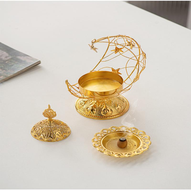 Moon-Shaped Metal Incense Burner Handheld Home Living Room Desktop Decor Ornament Stylish Aromatherapy Burner