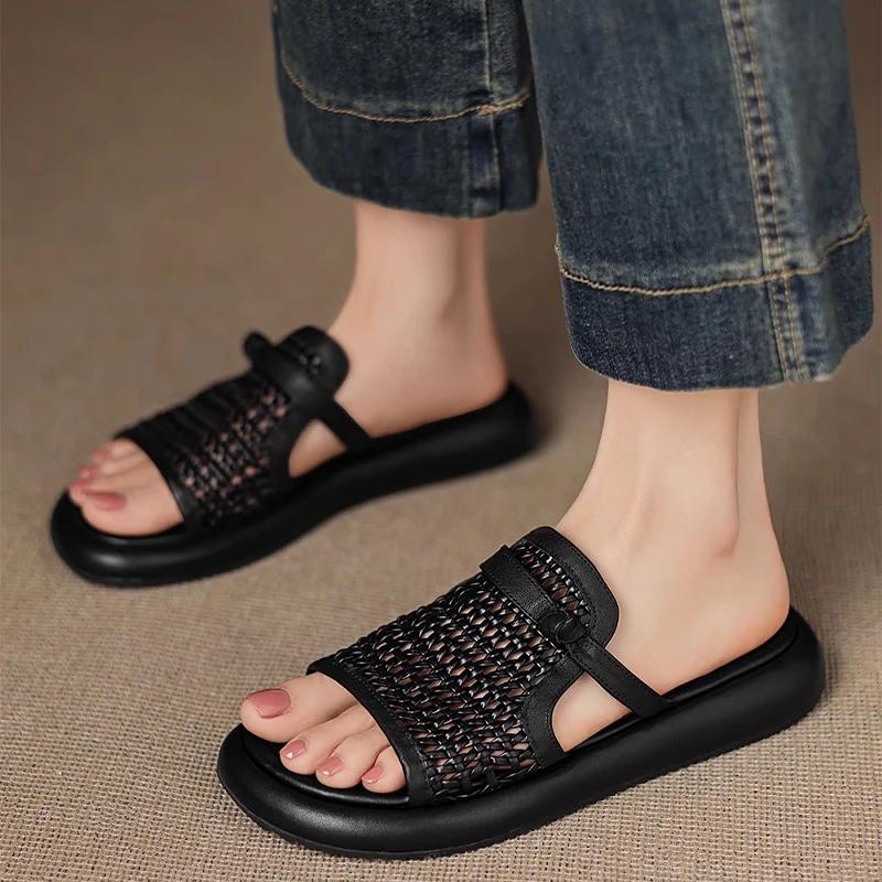 Women's Flats Slippers Casual Summer Shoes Weave Sandals 2025 Woman Beach Flip Flops New Walking Slides Mujer Zapatos