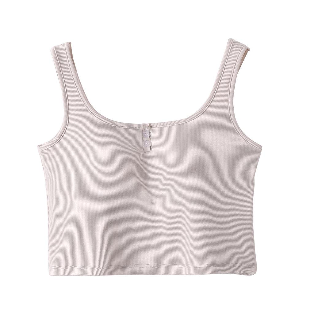 Women's Solid Color Vest Without Wires, Padded Round Neck Bottoming Top