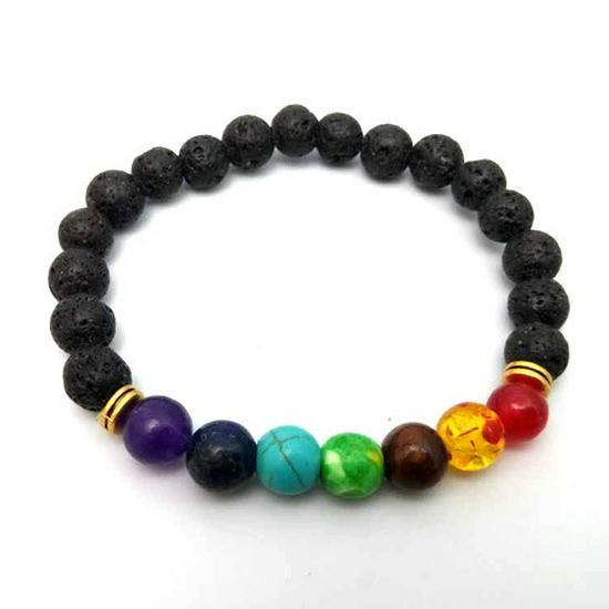 Unisex Rainbow Volcanic Stone Bracelets - European & American Couple Sets