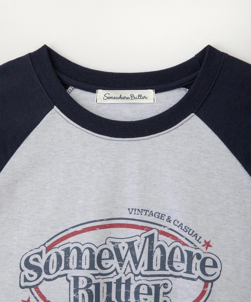 Sseomweeobeoteo Wave Logo Raglan Long Top - White Melange(Navy)