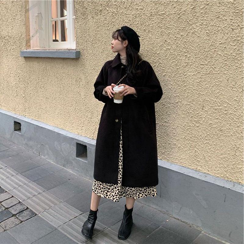 Jachetă lungă, neagră, caise, pentru femei, groasă de iarnă, în stil coreean, catifea, de lungime medie, de lână, jachetă solidă pentru damă de birou