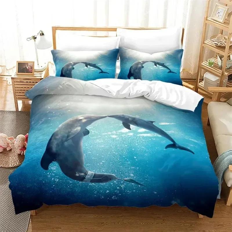 Top Dolphin Duvet Cover Full Kids Ocean Animal Bedding Set Luxury Mediterranean Style Comforter Cover Bedroom Decor