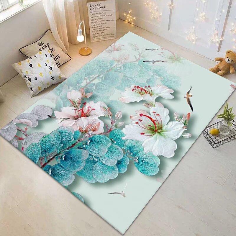 

Современный синий ковер с цветочным рисунком, противоскользящий, моющийся, милый декор для комнаты, ковер в стиле легкой роскоши для гостиной, легко чистящийся, коврик для журнальных столиков 60*90cm