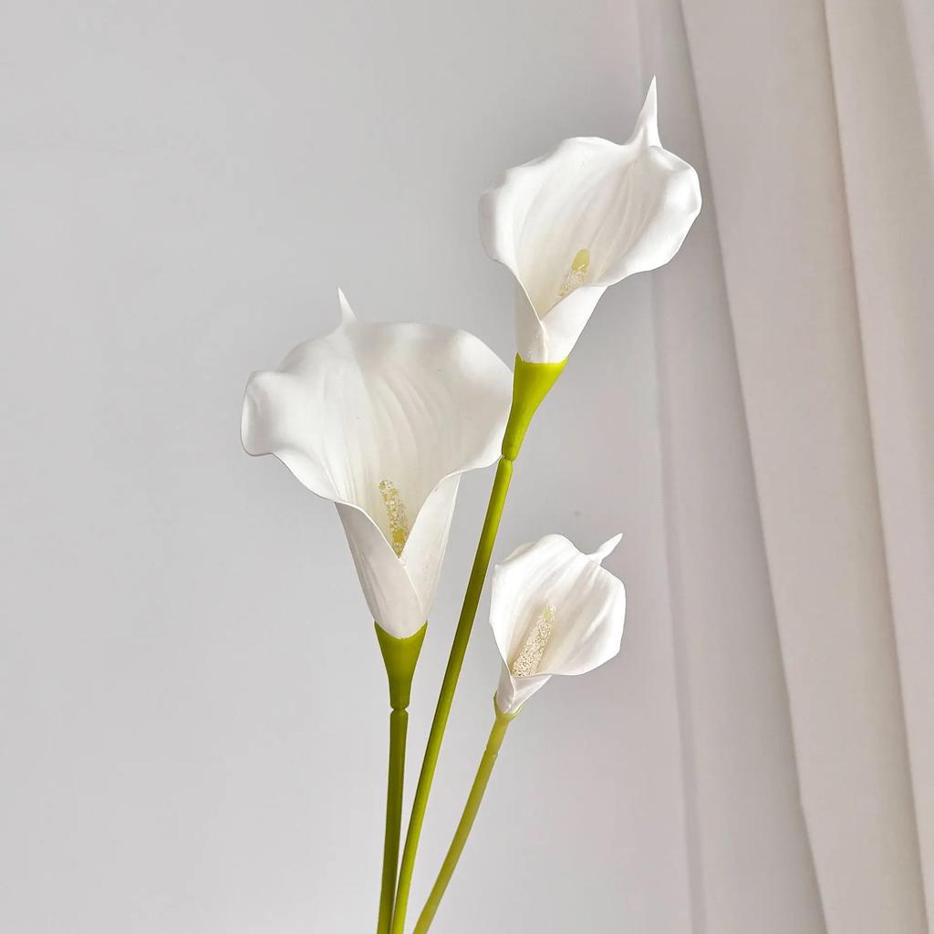 10Pcs Artificial EVA White Calla Lily Flowers Wedding Decor Bridal Bouquet Fake Hoonlily Flowers Home Decoration Party Floral
