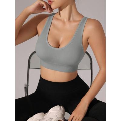 Damen Sport-BH - Mittlerer Halt Crossback-Design, Nicht herausnehmbare Dicke Einlage, Atmungsaktiv Mittlere Elastizität Einfarbig Yoga Fitness