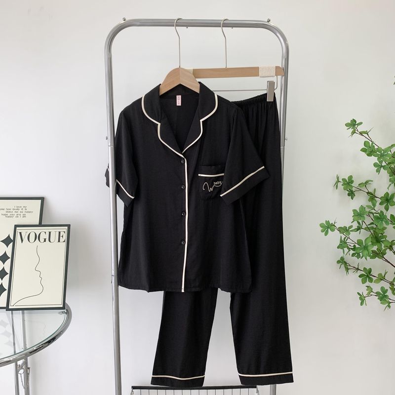 Summer Pajamas Women's Short Sleeve Pants Mercerized Cotton Thin Minimalist Casual Suitable for Daily Wear Homewear Suit New Arrival