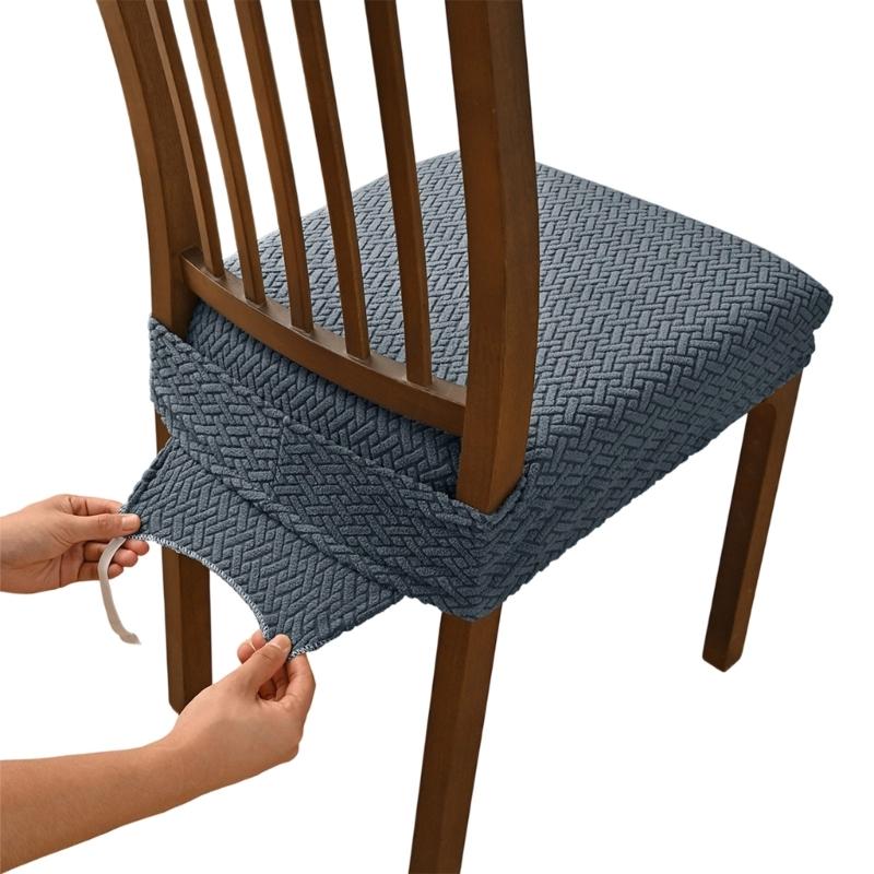 Pack of 4 Dining Chair Seat Covers with Double Elastic Band for Secures Fit Striped Check Design Enhancing Home Decors