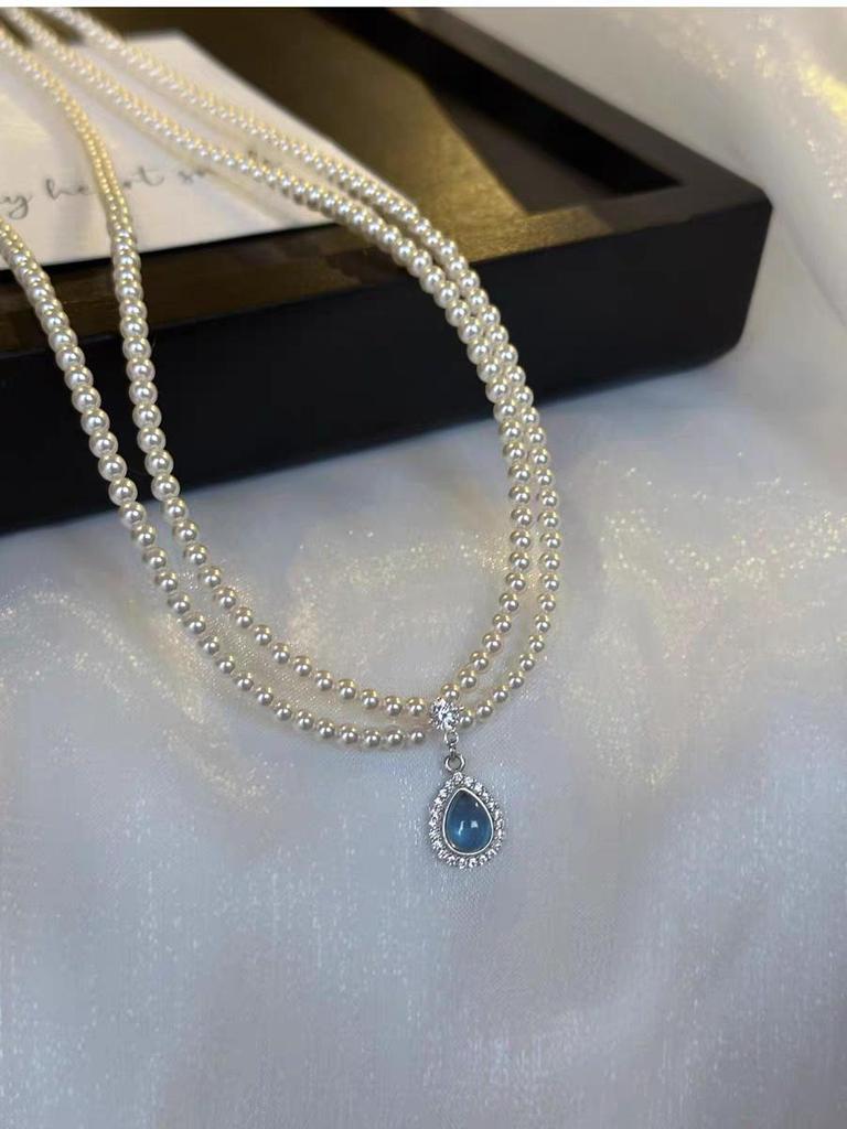 Shi Jia Lux Double-Layer Aquamarine Pearl Choker - French Design Necklace