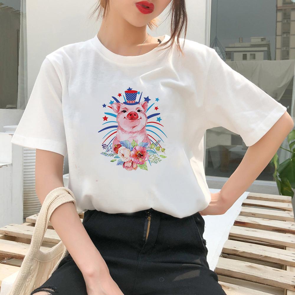 Sweet Style Cute Little Pig Animal Print Woman Tops Shirt Korean Style Young Girls Ulzzang T S