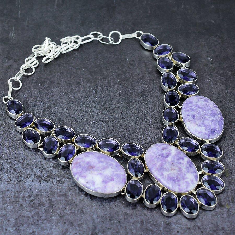 Natural Lepidolite Stone,Amethyst Gemstone 925 Sterling Silver Necklace 18" Q5n99