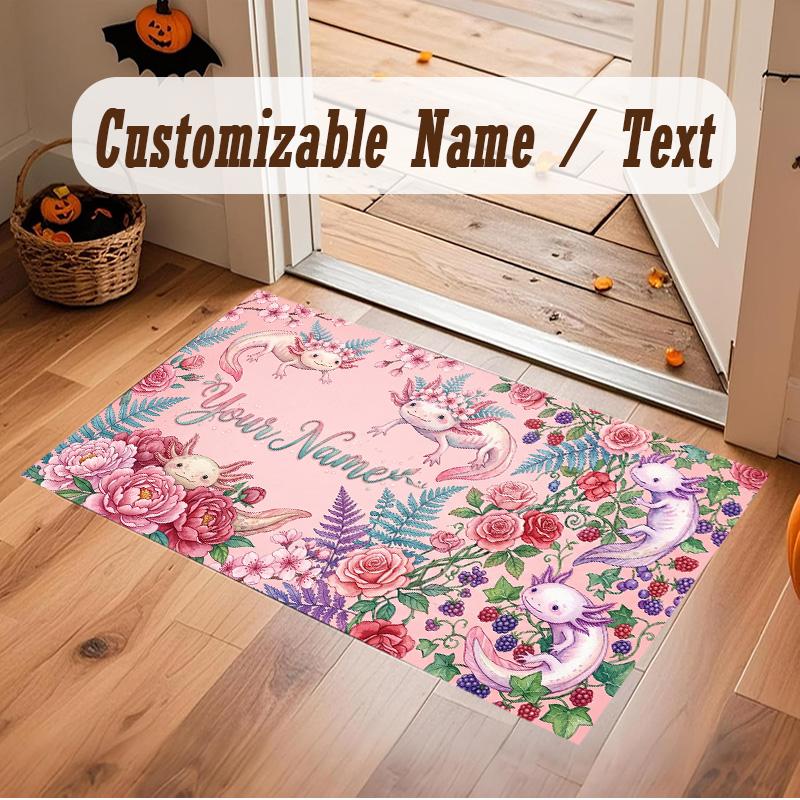 Floral Garden Theme Soft Crystal Velvet Rug Custom Name & Text Print Non Slip Floor Rug for Bedroom Living Room