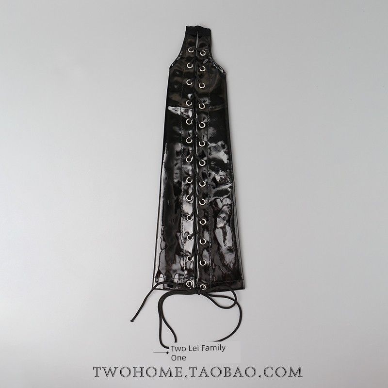 

Dark Punk Oil Bright Patent Leather Long Arm Sleeve Retro Party Drawstring Lace Gloves DS Performance Oversleeves Black/One Pack