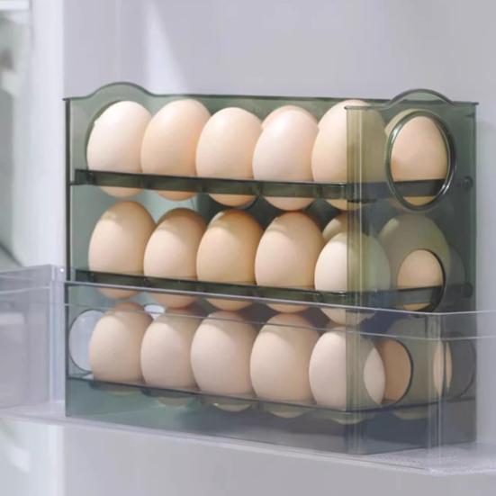 Dreistufiger Eierorganizer für den Kühlschrank Eieraufbewahrungsbox mit Datumsanzeige Eierregal für 30 Eier oder 18 Eier für den Kühlschrank