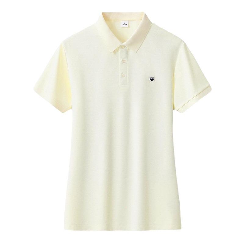 Korean Smiley Embroidered Heavy-Duty Cotton Lapel Polo Shirt for Women