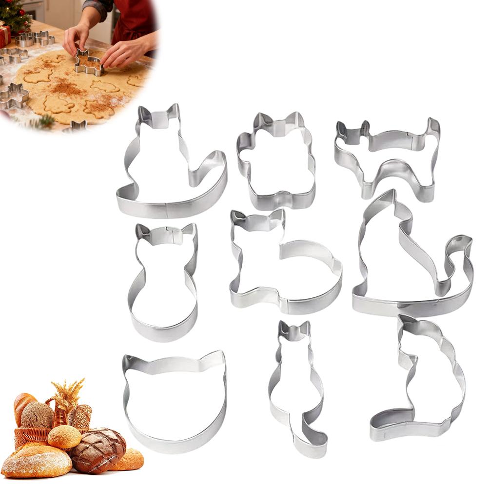

9Pcs Cat Cookie Cutters Set Assorted Cat Shape Stainless Steel Metal Cookie Cutter Kitten Face Butt Cats Paw Cookie Cutters Mold
