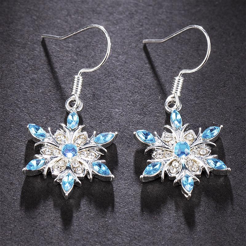 Platinum Blue Snowflake Two-Tone Diamond Earrings: European & American Fashion Jewelry for Women