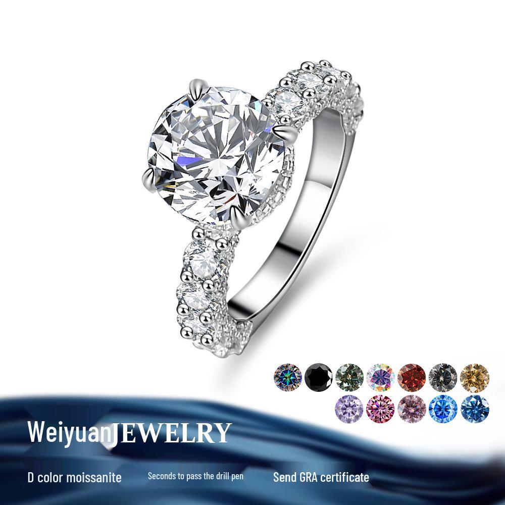 

European and American Style 3 Carat Four-Prong Sterling Silver Moissanite Ring US Size 8
