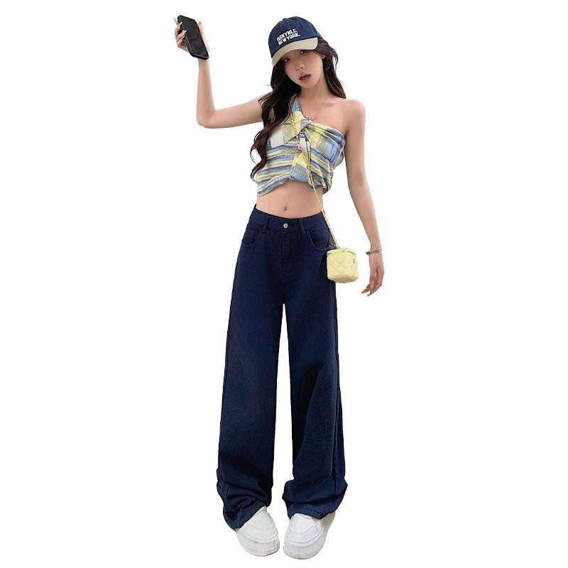 2024 Women's Hong Kong Retro High-Waist Wide-Leg Jeans: Autumn Loose Fit, Slimming Salt System, Casual Street Style