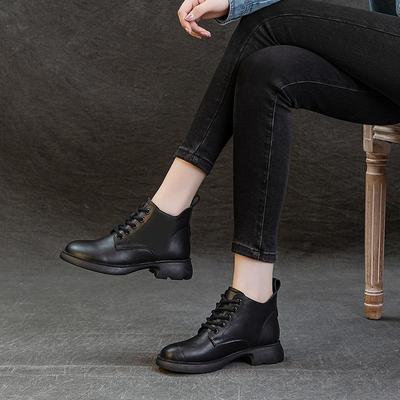 Ghete Scurte din Piele de Vacă Piele Naturală Ghete Simple cu Talpă Joasă Ghete Martin Versatile Confortabile cu Talpă Moale Pantofi Casual de Damă Ghete Scurte