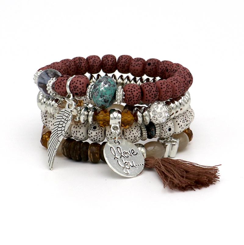 Nepal Multi-Layer Beaded Bracelet Handmade Bracelet Crystal Letter Love Character Jewelry