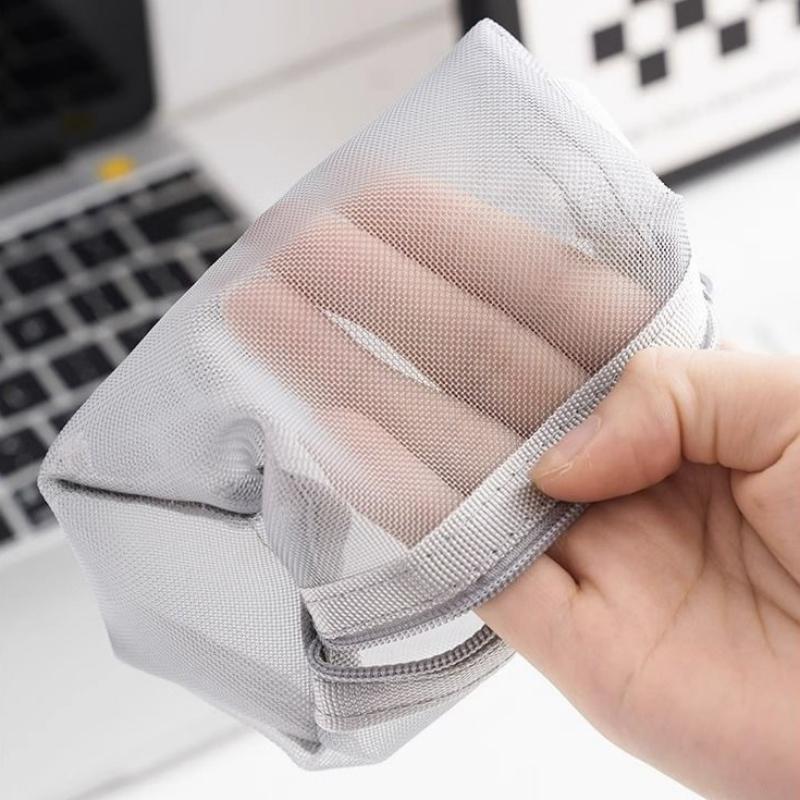 Mini Clear Nylon Mesh Cosmetic Bags Cute Small Lipstick Makeup Bags Pouch for Women Small Data Line Key Earphone Organizer