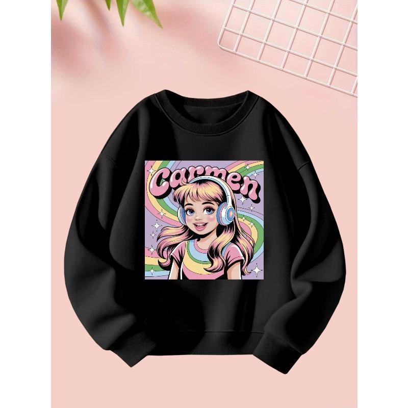 2025 9 29 Happy Girl Girls Autumn and Winter Fashion Sweatshirt Creative Christmas Elements Casual Long Sleeve Sweatshirt Round Neck