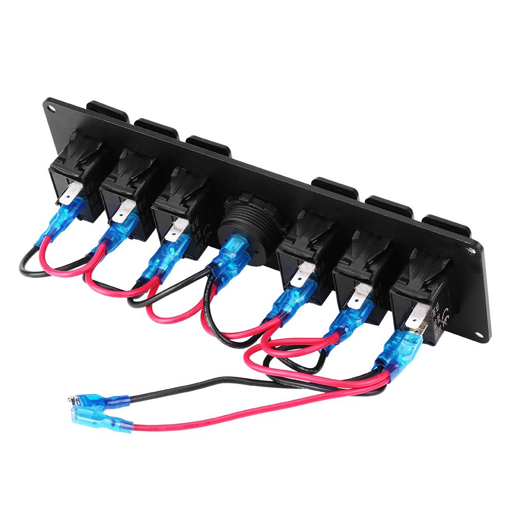 6 Gang Red LED Rocker Switch Panel with Voltmeter for Car RV Boat Yacht Marine 12V-24V