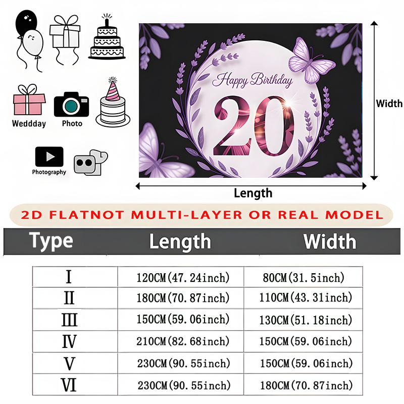 Party Backdrop Birthday Butterfly 20Th Photo Booth Background Wall Decor
