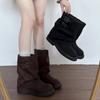 [Fanfna] Pants Short Boots Women's 2025 Autumn New Medium Tube Pile Boots Thick Heel Skinny Knight Martin Boots