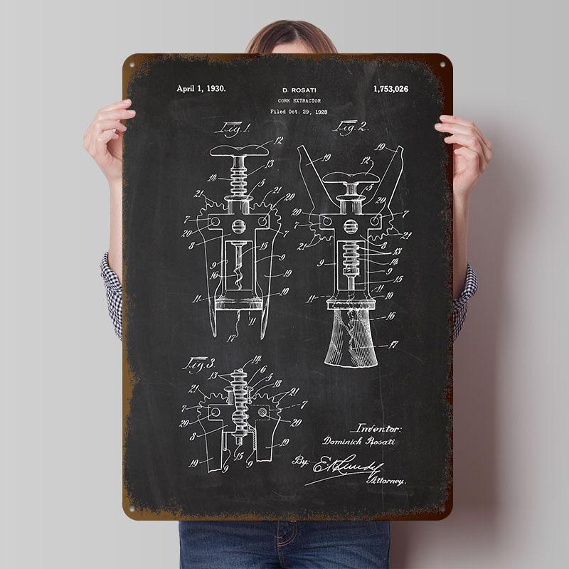 1928 Cork Extractor Tinplate Posters Customizable Wall Art Retro Vintage Metal Signs for Home Room Setup Decorations Desk Decor