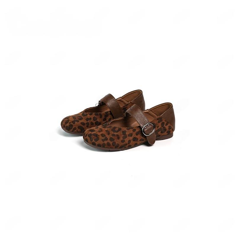 Retro Leopard Print Mary Jane Shoes Women's Autumn 2025 New French Light Mouth Single Shoes One Word with Flat Ballet Shoes
