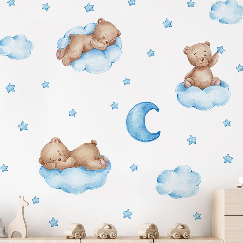 Cartoon Hot Air Balloon Animals Bear Wall Stickers for Kids Room Boy Room Decoration Nursery Baby Room Decoration Decal