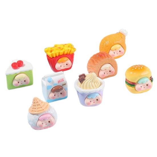 

8 шт. Мини-фигурки мультяшной еды из смолы, миниатюрные десерты, торты, молочные феи, садовые украшения для кукольного домика, аксессуары для кухонной сцены, декор для микроландшафта 1 Set
