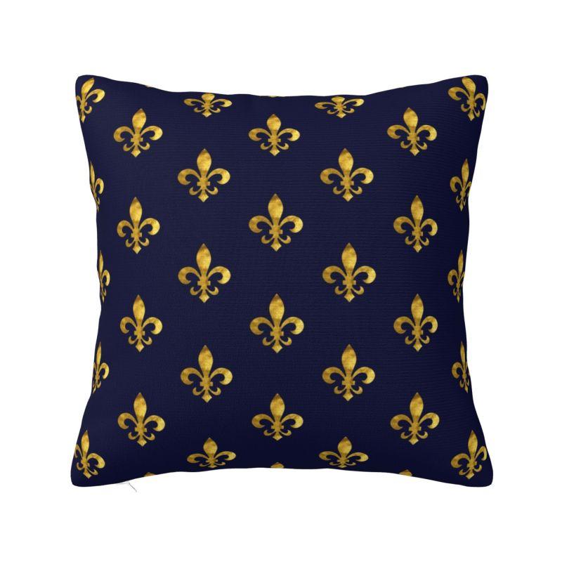 Custom Gold Fleur De Lis Design On A Pink Background Cushion Covers Luxury Sacred Flower Velvet Nordic Throw Pillow Case