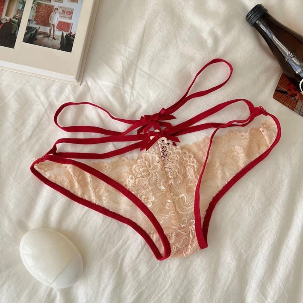 Mesh Lace Briefs Mid Waist Lace  Flower Panties Thin Belt Underwear for Women  Summer