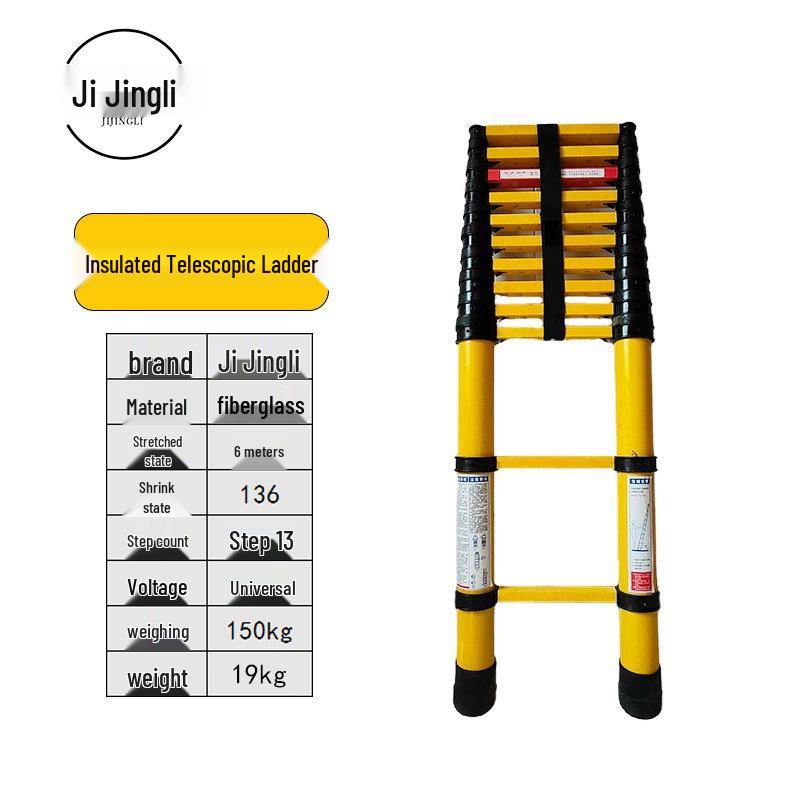 Fiberglass Insulated Telescopic Safety Ladder for High Voltage Electricians - Portable Bamboo Joint Extension Ladder