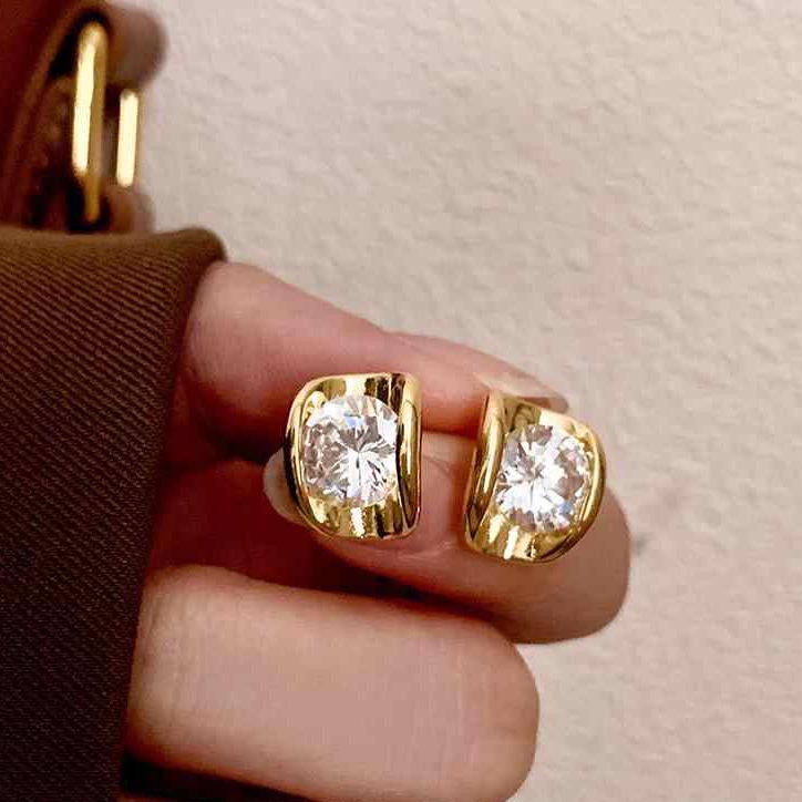 18k real gold electroplated silver needle zir*****val stud earrings simple niche earrings earrings