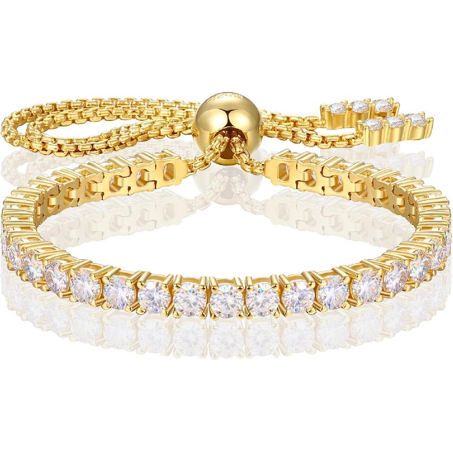 Moissanite Tennis Bracelet 1.79ct-8.69ct Adjustable Bracelet for Women 18K White Gold Plated S925 Sterling Silver Tennis Bracelet D Color VVS1 Round