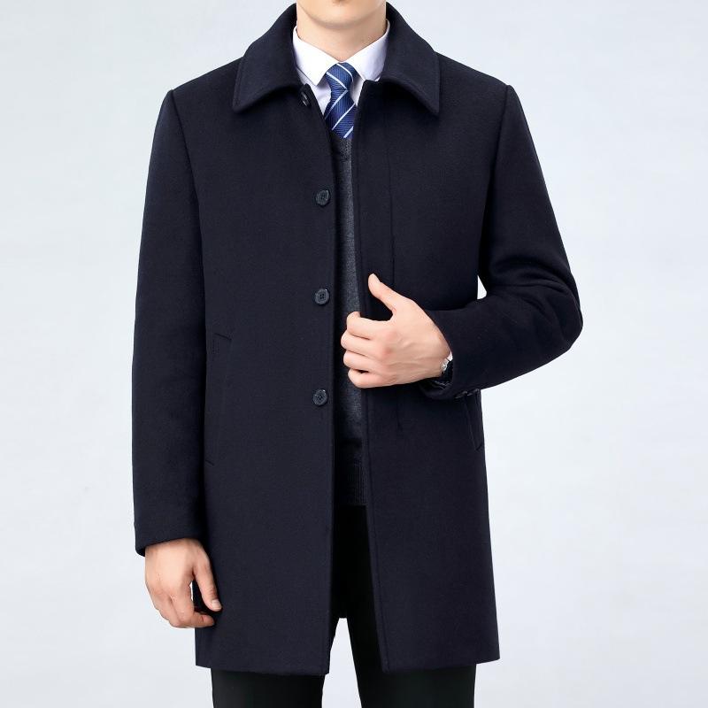 Cashmere Coat Men's Mid-length Thickened Removable Down Liner Jacket Middle-aged and Elderly Dad's Wool Woolen Top