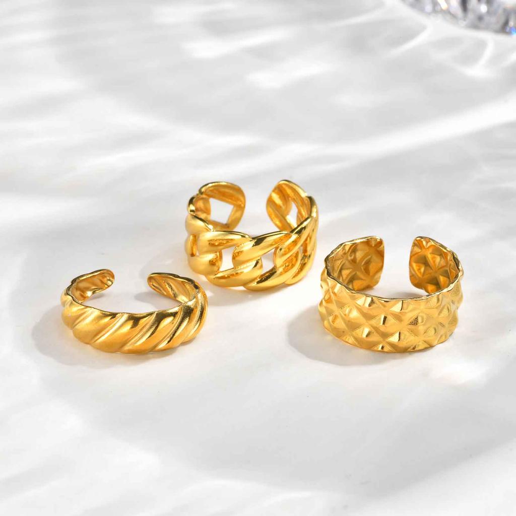 Unique Statement Geometric Ring for Women Stainless Steel Simple Finger Rings Wedding Party Jewelry 18K Gold Plated 3pic Set