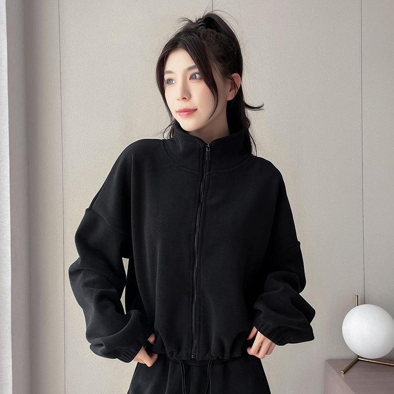 Women's 2024 Double-Sided Fleece Tracksuit: Cozy Yoga Jacket & Casual Warm Pants for Autumn/Winter Fitness.