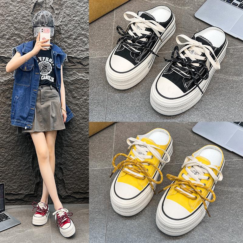 Thick-soled heightening half-tray espadrilles women's 2025 summer new one-pedal versatile flat-bottomed lightweight breathable board shoes women