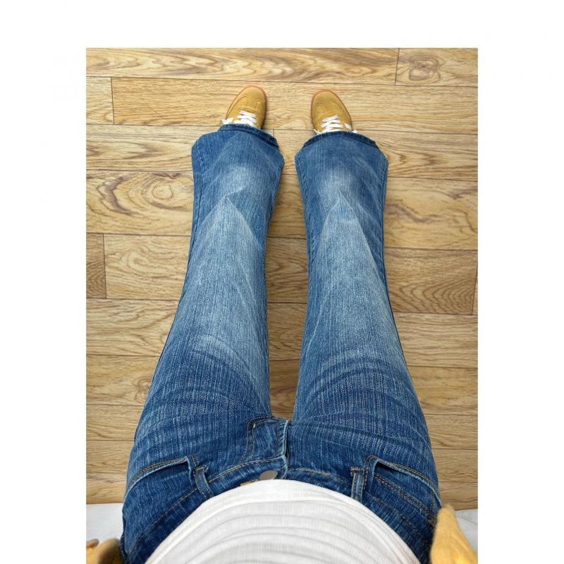 Women's Washed Low-Waist Dark Blue Micro-Flare Jeans - Bamboo Texture, Autumn Versatile, Comfortable Fit